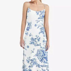 Scoop Neck Ruffle-Trimmed High Low Maxi Dress...Cottage Rose Blue.Size 8..NWT